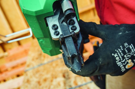 Good nose for toenailing. The nose design makes this nailer an excellent option for toenailing. The depth-of-drive dial is easily accessible, functions well, and is easy to follow while you’re making adjustments.