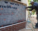 Moisture protection for Wall lead photo: Cedar Breather drainage matrix over Tyvek  Home Wrap provides drainage and drying for a PVC panel-type impermeable siding.