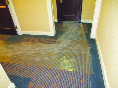 The author advises using adhesive roll plastic to protect carpets.