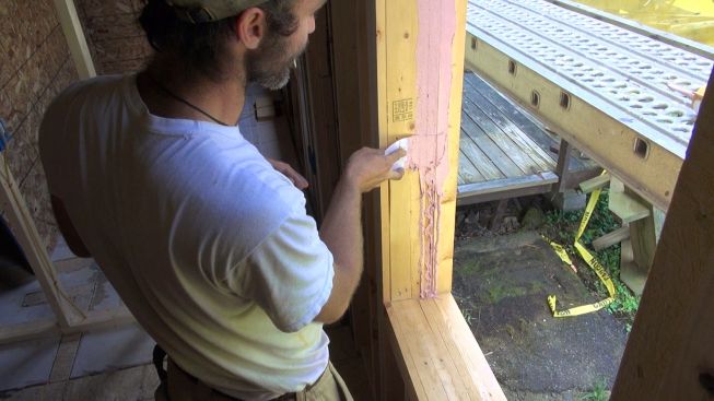 Kelly tools the Joint and Seam Filler with a plastic trowel. The material allows plenty of working time, Kelly says.