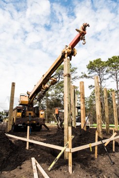 To minimize the effects of waves, storm surge, and erosion, most coastal homes and decks are built on pilings and elevated so that the bottoms of the lowest horizontal structural members are above the base (BFE) or design (DFE) flood elevation.