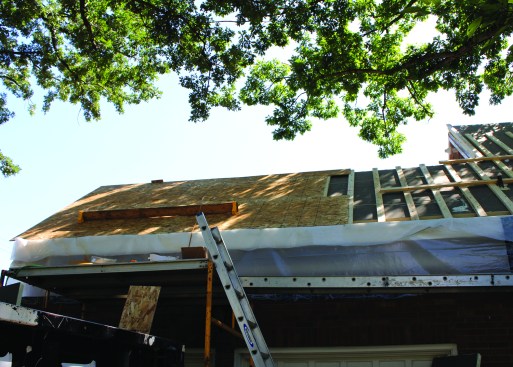 3. Top venting. This roof assembly (above) has an “over-roof”— the 2x4 furring supports nailbase sheathing for the roof cladding and creates soffit-to-ridge venting on top of the unvented roof assembly below.
