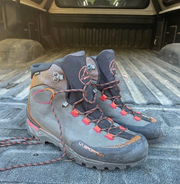 A view of the lacing system for the La Sportiva Trango Tech Leather GTX.