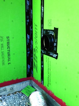 Corners are areas where Aarow Building ramps up the taping detail. On inside and outside corners, the crew uses three pieces of tape.