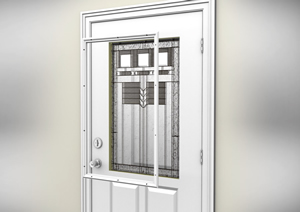 2. Firmly place the bottom edge of the door glass against the door to evenly distribute its weight. Tilt the top of the glass into position against the door.