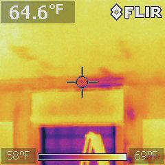 With the infrared camera, we could see the wet areas as cold spots (darker colors), showing the extent of the leak.