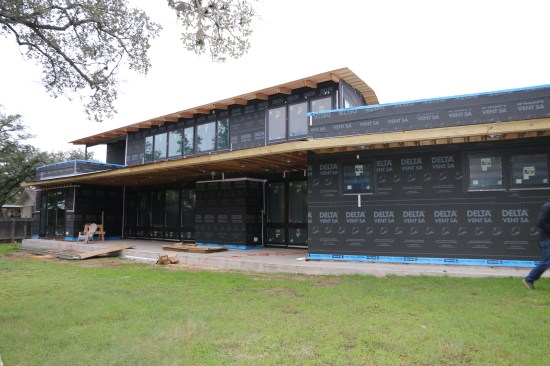 Better air sealing (tightening to around 1.5 ACH50) requires a peel-and-stick or fluid-applied WRB, or a taped sheathing system, such as ZipWall. Here, the author has installed Corsella Dorkin’s Delta Vent SA .