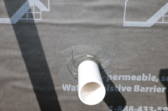 Similarly, all through-wall penetrations must be foamed from the inside and taped outside.