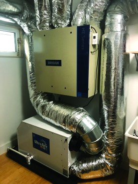 The Ultra-Aire SD12 split-system dehumidifier’s indoor coil.
