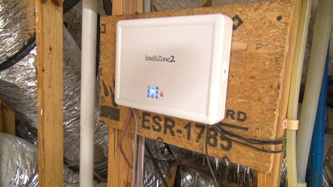 Illuminated LEDs on the control device indicate which zones are active.