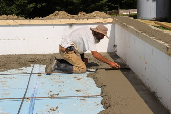 I troweled the ledge even with the level line I had snapped around the ICF perimeter.