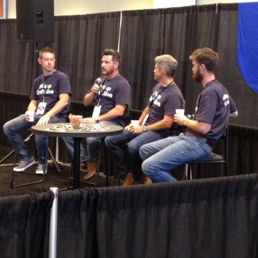 A panel discussion with Andy Moore, John Hourihan, Shawn Van Dyke, and Justin Fink (L to R) at the Keep Craft Alive meet-up on the show floor.