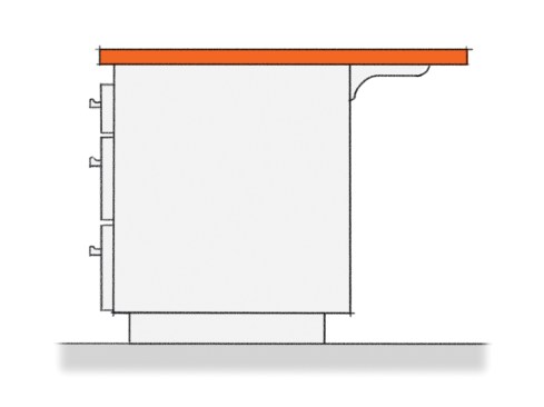 For bar-height seating (42 inches high) allow 12 inches of knee space. Counter-level seating (36 inches high) requires 15 inches of knee space. Table-height seating (30 inches high) requires 18 inches of knee space.