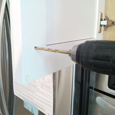 To prevent blow-out, first drill partway through doors from the back.