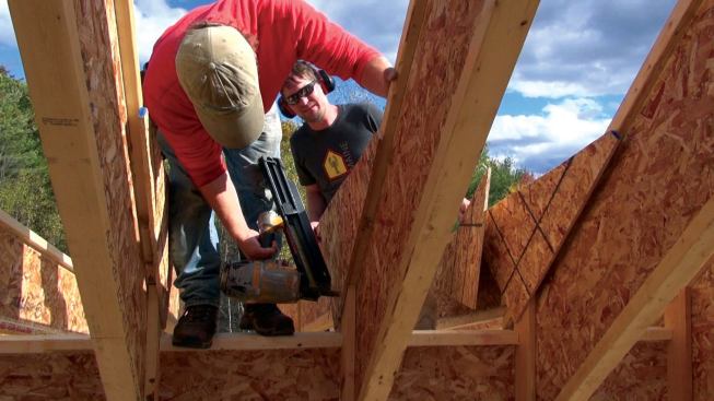 Pieces of OSB braced the slope transition.