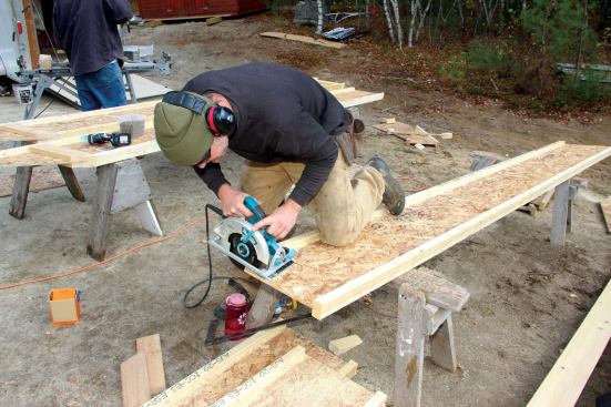 Then he made a plumb cut, again based on the roof pitch.