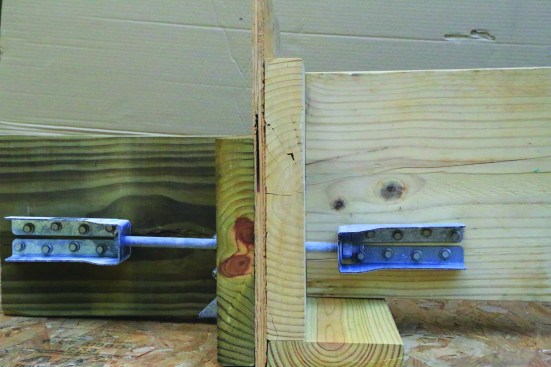 When deck and house joists are parallel, screw a metal tie to the side of a house joist and another to a deck joist with structural screws.