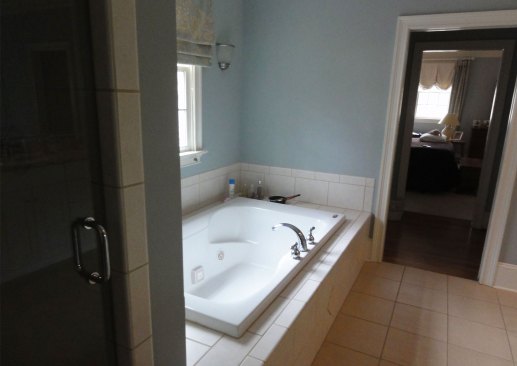 Before: The former bathroom underwent a complete remodel that, according to DeRhodes Construction, "required precision planning and framing in order to accurately locate all of the finished details of this project."