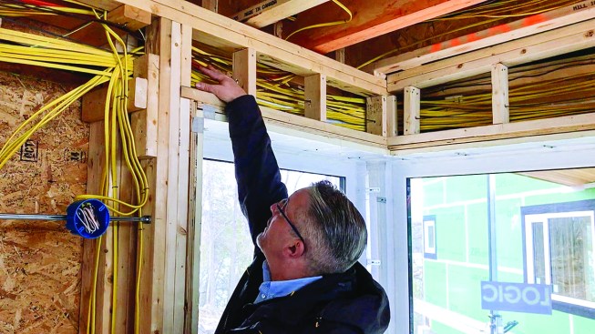 Some of the external wall cavities were cluttered with wiring, meaning that a careful (and inspectable) insulation job was critical to performance.