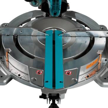 The wide base is back. A large-sized aluminum base popular on older model Makita saws creates a stable work surface for supporting stock. 