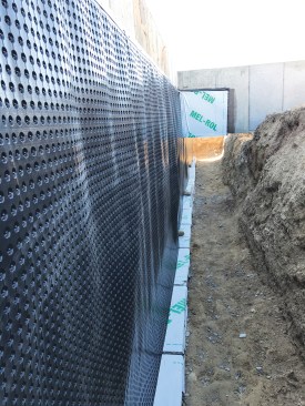 On another project, the author used CertainTeed Platon drainage mat over Mel-Rol membrane.