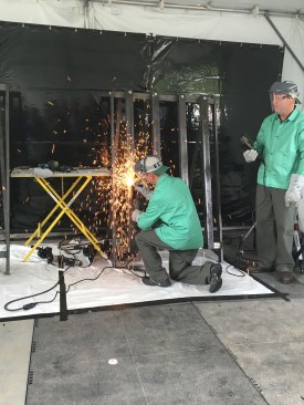 Here we watached a demonstration of Metabo's well-known cut-off wheel called "Slicer" race agasint two other brands' cut-off wheels. The guy kneeling was in the middle with the Slicer. He's nearly finished with the cut while the guy on the right lost his wheel and the guy on the left, whom you can't see, is still standing. It was a typical "shoot-out" we see at a lot of these events. And while it's not surprising the the Metabo won the race, it was still impressive to see it in action. 