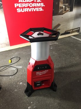 This new M18 Radius Site Light/Charger w/ One Key puts out 9000 lumens and has a runtime of 4.5 hours on (2) 9Ahr batteries. The light also provides the ability to input AC power with a standard extension cord, and daisy chain up to 8 lights while in AC. While plugged in, the light also has an integrated sequential 2-Bay Charger for additional functionality on site. Users can also Customize, Track, and Manage the M18 RADIUS Site/Light Charger through the use of One Key. The lights are stackable, IP54 rated, and weigh 25 lbs (without batteries). They come in a stripped down version, as well, which has all of the features mentioned but not One Key. Available August 2017. Cost TBD.