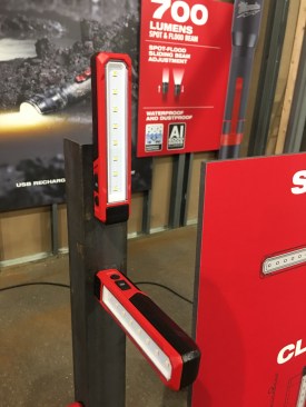 This is a magnetic task light (model #2112-21) that produces 445 lumens, has two lighting modes (high and low), and can run up to 11 hours on a single charge. Like the headlamp, it runs on a rechargable single Redlighium cell that's removeable. It's a good light for electricians working in a panel box, for example. Remodelers, HVAC contractors and plumbers will find it extremely handy as well. Available September 2017. Cost TBD.