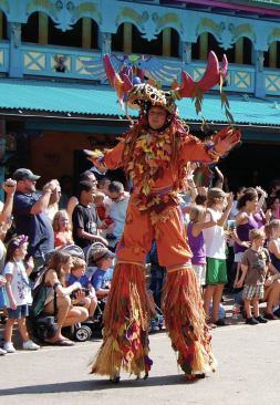 A Disney employee dressed as a moose shows his drywall-stilt form at the company’s Orlando theme park. 