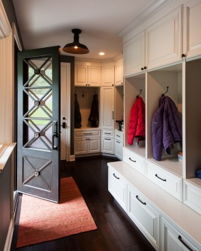 Another popular feature is the multifunctional 'family foyer' as seen here by Bowers Design-Build, a step up from the standard mudroom