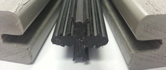 Dexerdry is a ribbed proprietary polymer extrusion that fits in the slotted edges of certain types of composite decking to create a watertight seal between the boards. Because the inserts use the space normally reserved for hidden fasteners, the decking must be installed with face-screwed fasteners. Inserts are currently available for Deckorators, Azek, and TimberTech decking, though some builders report that they have successfully used Dexerdry with slotted ipe decking too.