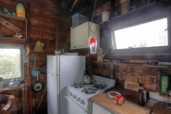 With no electricity, cooking and refrigeration come via propane power. 