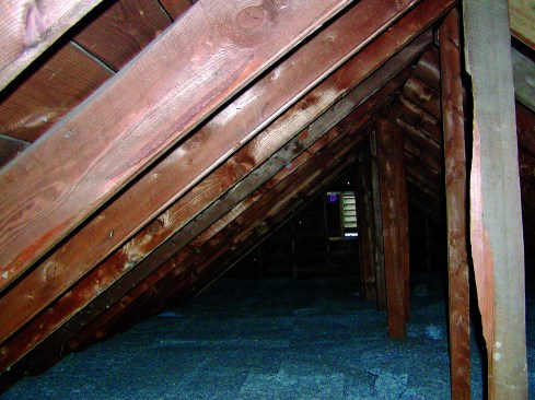1. A vented attic with gable end vents is the most forgiving type of roof. This photo (above) shows part of the author’s gabled gambrel home with a vent in each gable. Note also the gapped roof-sheathing boards, which support a slate roof. There is quite a bit of drying potential for the entire space and assembly.