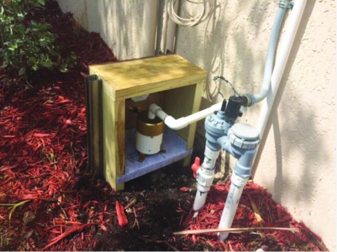 Lew Harriman and colleagues devised the system shown above to measure the water output of a house air conditioning and dehumidification system. Water emitted by the building’s condensate drain filled a bucket, which tipped over when full.