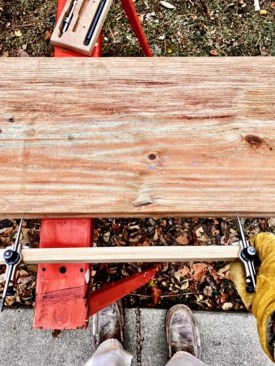 Trammel points set to a distance equal to the distance of the hypotenuse of the rise and run of the stair can be used to step off a stair stringer. 