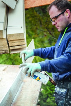 All cuts, rips, and end cuts need to be sealed. If the siding boards are acclimated, the author hits the edges with spray-on primer, such as Zinsser Bulls Eye 1-2-3 Plus.