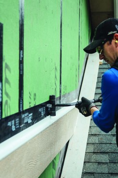 Like all adhesive flashings, this needs to be rolled to ensure a tight, lasting bond.