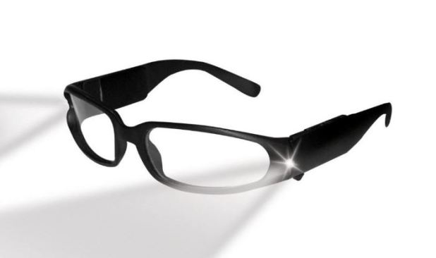 Pather LightSpecs Vindicator safety glasses have a pair of small LED lights, one mounted in each temple.