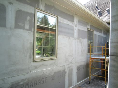 An EIFS system would typically include an impact-resistant mesh over the entire surface of the foam boards. With DEFS, mesh is applied only at the joints, to help prevent the panel edges from telegraphing through the stucco. The mesh is embedded in the base coat of stucco.