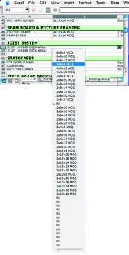 Figure 8. Pull-down menus that reference the Inventory List worksheet speed estimating tremendously.