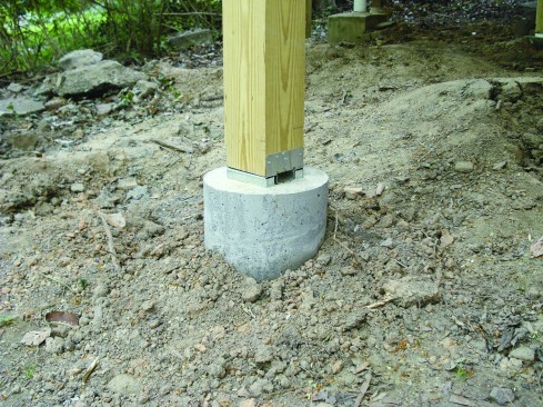 Figure 4. Holding posts off the footing with metal bases keeps the post bottoms from wicking up water.