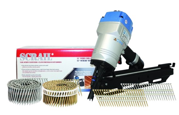 Figure 2. Tiger Claw developed a line of screw nails to work with its grooved-board hidden fasteners (left). Fasco also has a line of screw nails, called Scrails. They work with Fasco’s InvisiDeck clips and come collated and coiled for regular decking installation, too (below).