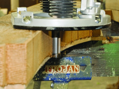 Figure 10. Make the finish cut with a bearing guided bit, being sure to set the depth of cut so the bearing rides on the template.