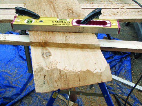 Figure 16. Leave the workpiece a little long, and work inward as you cut a half-lap joint. 