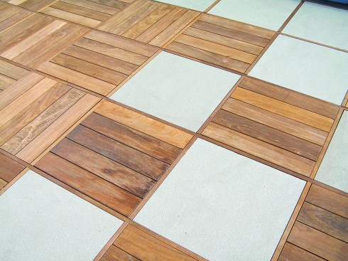 Figure 2. Patio stones or preassembled panels of ipe fit within the grid and are easily removed to service the roof below. 