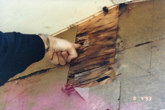 The effects of trapped water vapor. The walls on single-family homes in northern Wisconsin had been covered with a weather-resistive barrier (WRB) that acted as a vapor barrier.