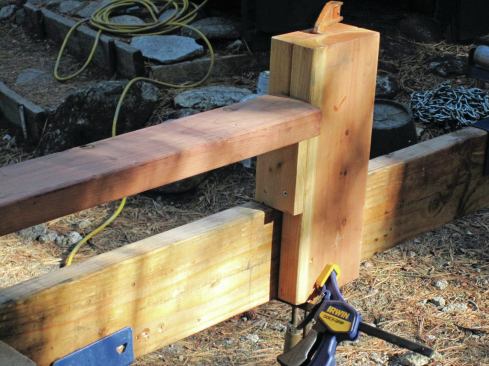 The Workcenter doesn’t include stops, so he made a simple, dependable one that he clamps to the rail.