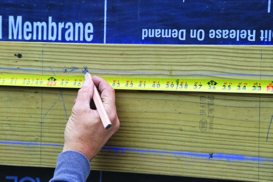 Since bolt and lag heads can’t be countersunk into the ledger, the fastener can be moved left or right up to 3 inches to avoid conflicting with joist location or the hanger flange, provided the rest of the fasteners remain on the same layout.