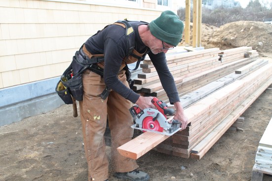 When cutting studs or joists to length off a stack of lumber, skip the pencil line and use a rafter square to guide the saw and make a square cut.