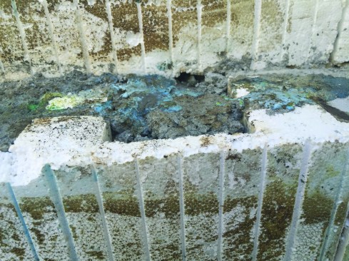 In addition, small air pockets and sloughed concrete was evidence that the pour had not been ideal.